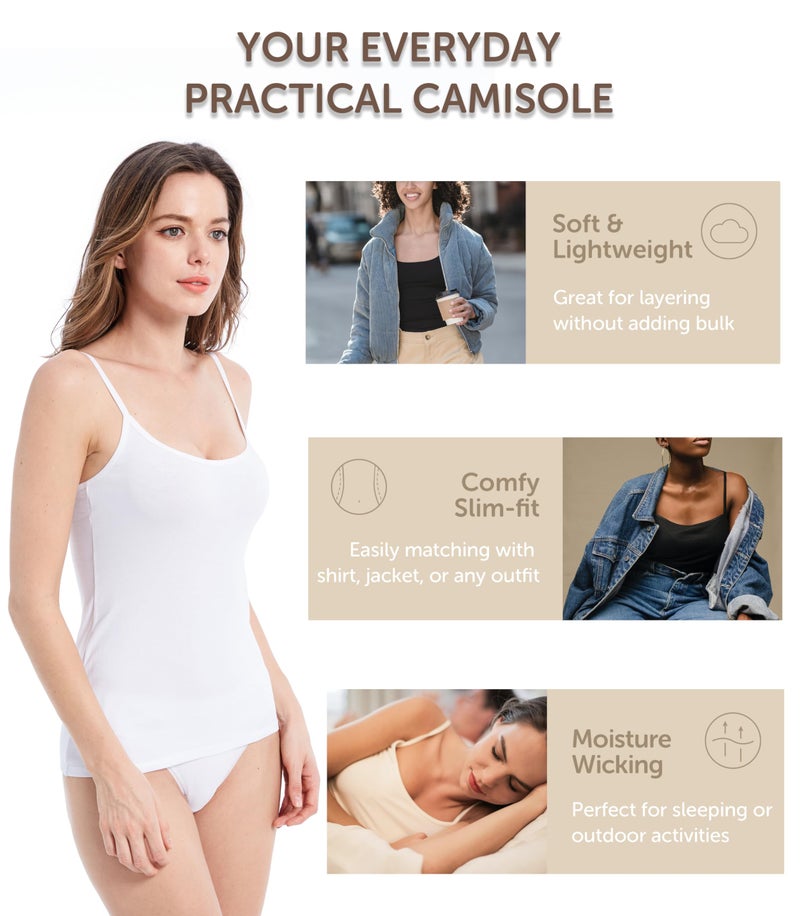 Comfneat قمصان داخلية نسائية من كومفنيت - 4 قطع بتصميم ضيق من القطن مع حمالات قابلة للتعديل (أبيض 4 قطع، S) - Image 3
